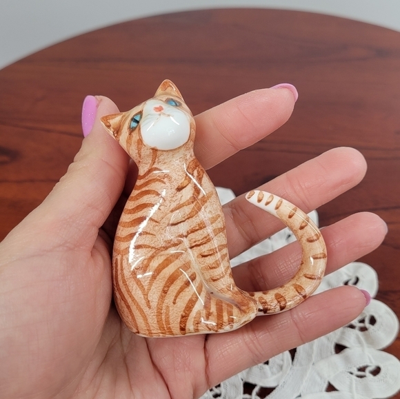 Orange Tabby Cat Figurine Fine Bone China Cute Ring Holder Jewelry Organizer Vtg - Picture 10 of 13